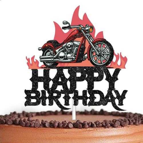 Black Glitter Motorcycle Cake Topper Cheer to Rider Racing Sport Theme Decor Supplies Men Boys Happy Birthday Party Decorations