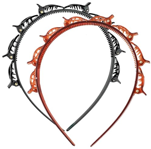 2 Stück Haarband mit Clips, Pony, Frisur, Haarnadel, Stirnbänder (schwarz, braun)