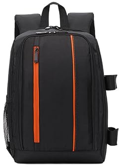JINNUOLANG Mochila para cámara, bolsa profesional para cámara réflex digital con cubierta impermeable para lluvia, mochila antirrobo para fotografía con compartimento para laptop (negro y naranja,