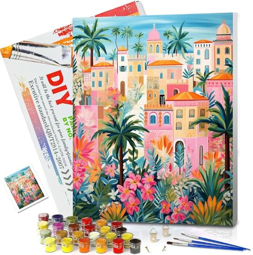 YALKIN Malen Nach Zahlen Erwachsene, Paint by Numbers Malen Nach Zahlen, DIY Landschaft mit Pinseln und Acrylfarben Handgemalt Ölgemälde Leinwand für Home Decor, mit Rahmen (30x40cm)