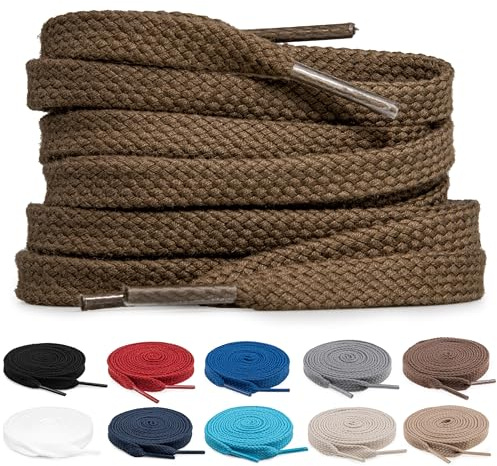 TULMERO Lot de 2 paires de lacets 100 % coton – Lacets plats pour baskets – Largeur : 8 mm – Lacets de rechange pour chaussures de sport