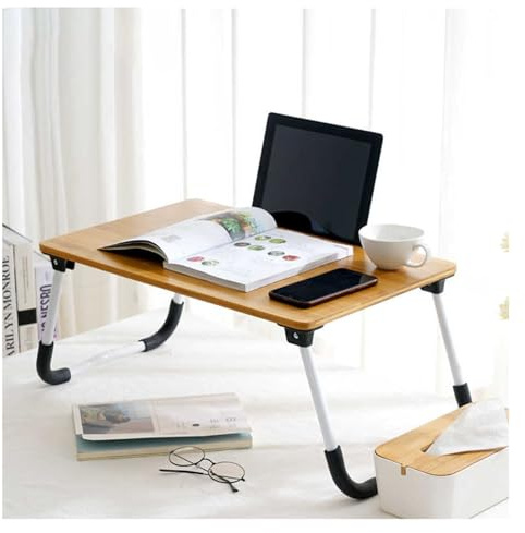 HOFUNTRE Mesa Plegable De Desayuno ，Bandeja for Cama De Bambú， Bandeja Auxiliar Multiusos para，El Escritorio Grande Es Más Cómodo, Material Natural, Duro, Ecológico Y Saludable.(56cm/22in)