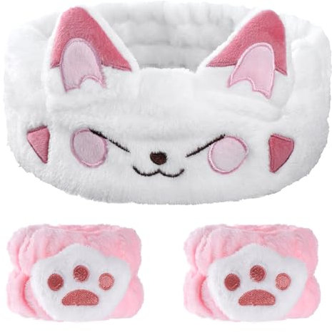 AOZUO Haarband Kosmetik für Make Up und Waschen, Süße Katze Elastisches Gesicht Handgelenk Waschband, Saugfähiges Abschmink Haarband für Mädchen Damen Yoga, Sport, Hautpflege Kosmetik Dusche