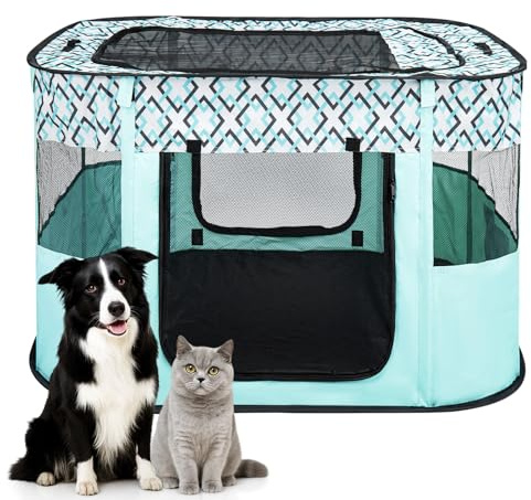 LN COZY CORNER Foldable Pet Playpen, Portable Small Dog Cat Crate, Soft Indoor Outdoor Pet Cage, Puppy Playpen with Mesh Panels, Dog Tent, Cat Playpen, Travel Pet Puppy Cage for Pets (Green-S)