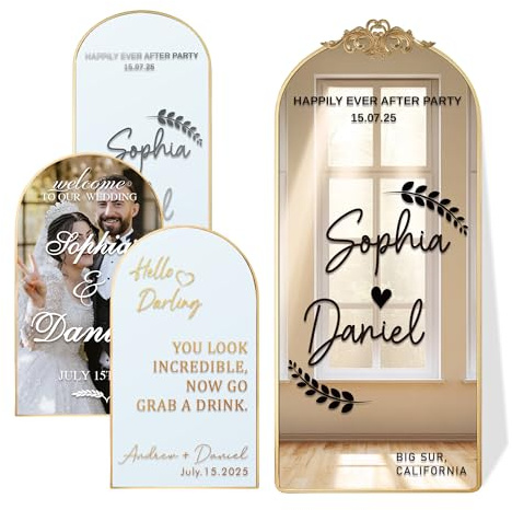 Personalisierter Hochzeitsspiegel-Aufkleber, Hochzeit Willkommen Spiegel Vinyl Aufkleber Personalisierte Namen Aufkleber Hochzeit Zeichen Decor