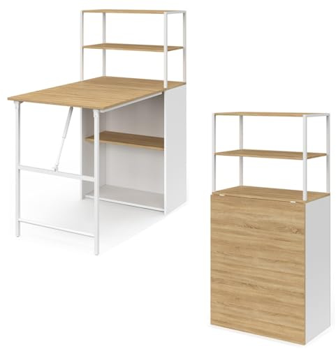 IDMarket - Klappbarer Bibliotheksschreibtisch RAY Klappbare Tischplatte Holz in Buchenholzoptik und Weiß
