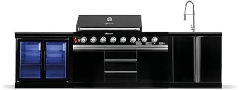 GORILLER® BLACKBACK M1 Outdoor-Küche, XXL-Gasgrill mit Doppel-Kühlschrank und Waschbecken, Edelstahl, Schwarz