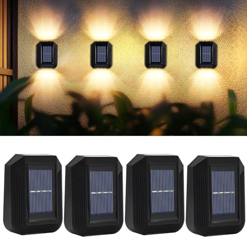 Zankeox 4Pack Solar Fence Lights, Warm White Up and Down Solar Wall Garden Lights Outdoor, IP65 Waterproof Fence Light for Garden, Porch, Backyard, Patio, Deck