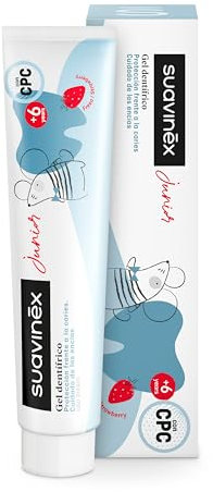 Suavinex, Dentifricio per Bambini, Gel Dentifricio per Bambini, Senza Glutine, Previene la Carie e Cura le Gengive, con CPC, Fluoro, Xilitolo e Acqua di Mare, Rispetta lo Smalto, +6 Anni, 75 ml