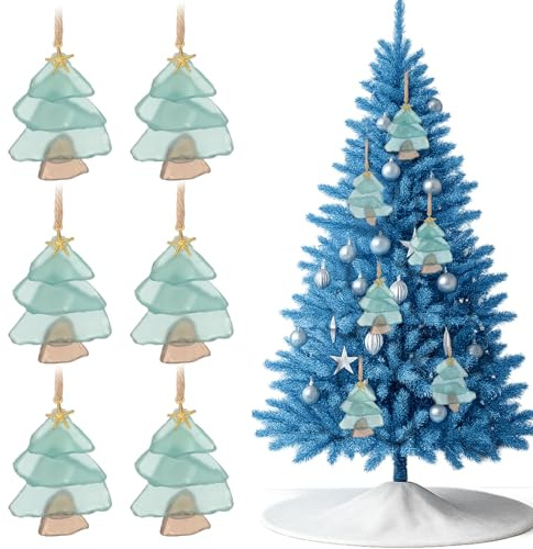 Yookeer 6 Pcs Sea Glass Christmas Tree Ornaments, Blue Beach Pendants