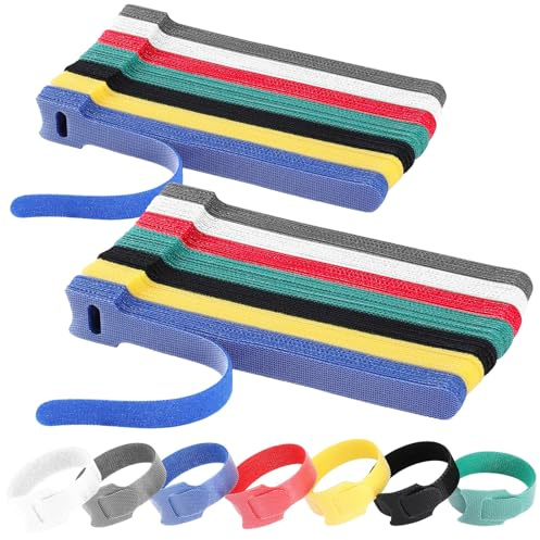 Ferizzia 140 Piezas Bridas Reutilizables Cables, Vistoso Bridas Ajustables para Cables, con Gancho y Bucle, Gestión de Cable, Organizador Cable Corbatas Correa para Hogar y Oficina