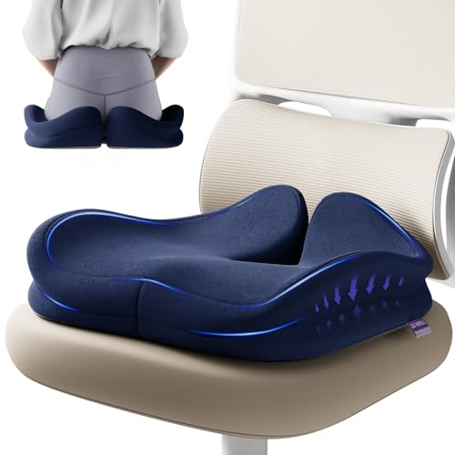 ZZ-WELL Seat Cushions for Office Chairs - Ergonomic Tailbone Pain Pressure Relief Seat Cushion - Extra Large & Thick Design Memory Foam Office Chair Cushion, 21.2 W X 16.5 L (Blue)