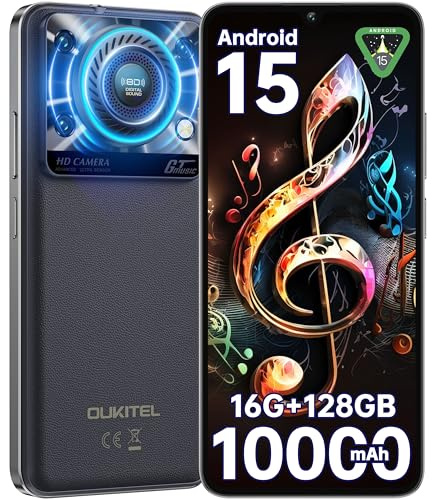 OUKITEL C60 Smartphone Android 15-10000mAh Telefono Cellulare 16GB RAM + 128GB(TF 1TB) Cellulari 4G,6.88 HD+ 90Hz,AL110 dB/Torcia 120 Lumen/13MP+8MP/Impronta digitale/Face ID/Dual SIM/OTG,Nero