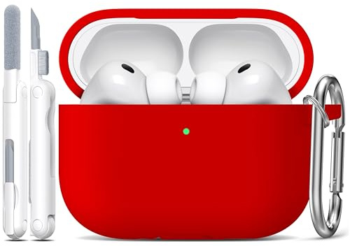 R-fun für AirPods Pro 3 Hülle (2025) Weiche Silikon -Rot | Kompatibel mit Apple AirPods Pro 3. Generation, Reinigungsset & Schlüsselanhänger inklusive, Unisex, Umfassender Schutz