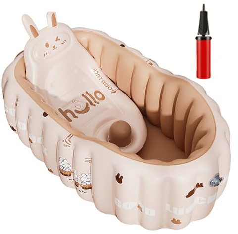 Bañera Infantil Inflable Piscina plegable, asiento antideslizante, | Bañera Inflable De Viaje Para Bebé Niño Niña Hogar Baño Viaje Playa Camping Vacaciones