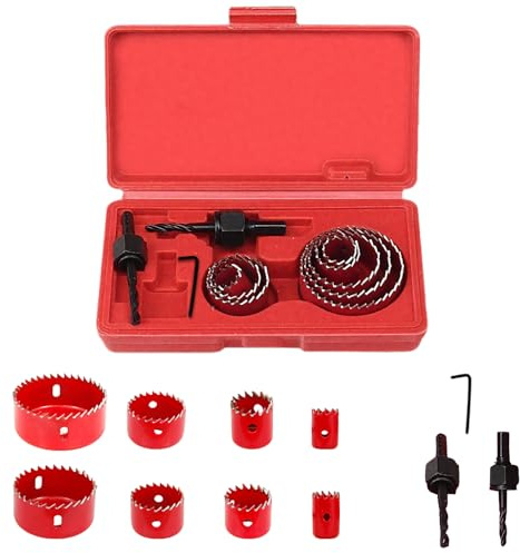 8 Pcs Hole Saw Set, Carbon Steel 19-64mm Hole Cutter Set, Heavy Duty Deep Hole Cutter Set, Downlights Drill Bit Tools with Storage Box for Soft Wood, Plastic, PVC, Plywood