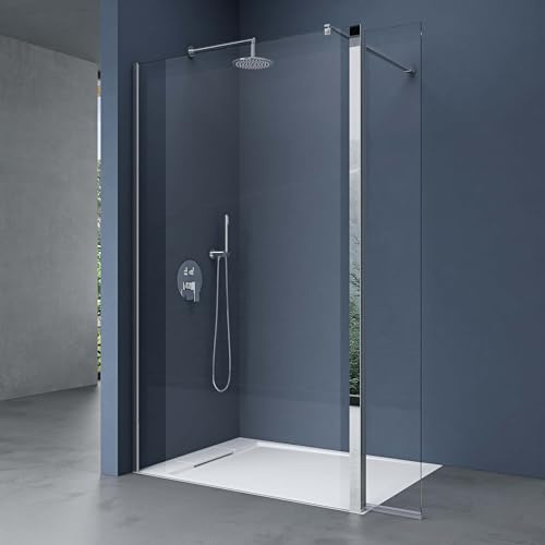 doporro Box Doccia Walk-In 120x200cm con Vetro Laterale 30cm, Parete Doccia Anticalcare in Vetro da 10mm con Braccio Sostegno MMBR3 Telescopico in Acciaio