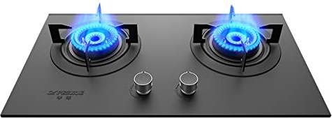 Piano cottura a gas, 2 fuochi, vetro temperato, GPL / NG, doppio combustibile, facile da pulire, ideale per camper e cucine piccole
