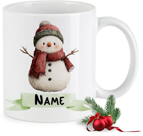 GRAZDesign Personalisierte Weihnachtstasse Schneemann mit Name Kaffeebecher Geschenk Weihnachten Keramik 330ml