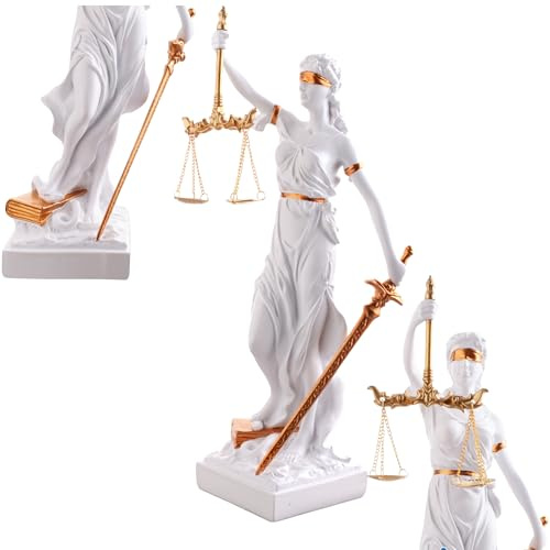 Statue der Justitia Weiße Figur 31 cm – Skulptur der griechischen Göttin Themis mit Waage und Schwert – Elegantes Dekorationsstück für Anwaltskanzleien, Geschenk für Anwälte oder Richter