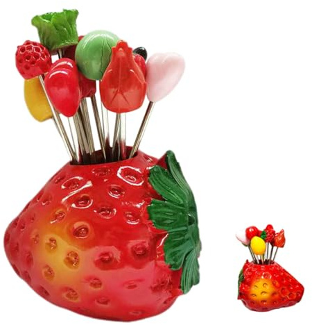 SHINEOFI Ensemble de 10 Mini Fourchettes à Fruits en Inox avec Support Fraise Petites Fourchettes à Apéritif et Dessert Réutilisables Légères et Polyvalentes Cuisine Camping et Buffet