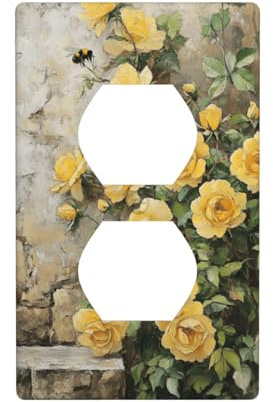 Cubierta decorativa para interruptor de luz, diseño rústico de rosas amarillas, 1 banda, para cocina, baño, tamaño 7 x 11,4 cm