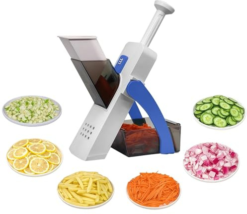 CUISAMIX Mandolix Professional Mandolin – Trancheuse manuelle pour légumes, fruits et pommes de terre – Coupe précise pour repas sains et rapides à la maison (bleu)