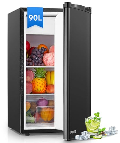 FOHERE Refrigerador Congelador, nevera pequeña de una puerta, 90 L, Control de temperatura, Refrigerador de Dormitorio/Dormitorio/Oficina, Colocación libre bajo el mostrador, Silencioso, Negro