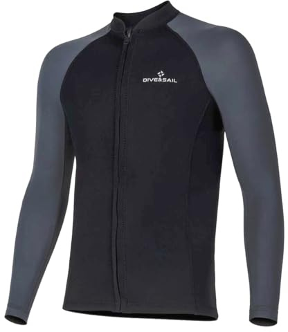 Wetsuit Top Men Long Sleeve Front Zip Wetsuit Jacket 1.5mm Neoprene Body Nylon Sleeve Swimsuit for Swimming Diving Surfing L Size