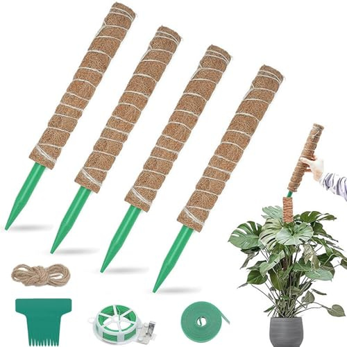 Palo di muschio per Monstera, 4 pezzi, 40,6 cm, pieghevole, riutilizzabile, piccolo palo di muschio per piante rampicanti, per edera, casa, ufficio, balcone, giardino, patio, terrazza, giardinaggio