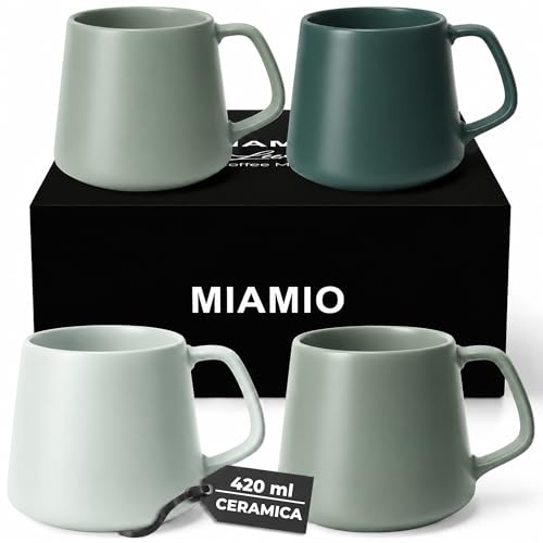 MIAMIO - Kaffeetassen 4er-Set, Keramik Tassen (4×420ml) - Luxe (Evergreen) | Große Keramik Kaffeebecher für Cappuccino, Tee und Latte Macchiato, Tassen Set, 4er-Set Teetassen - spülmaschinenfest