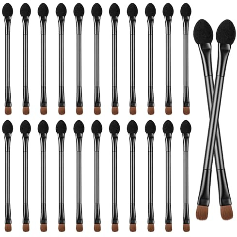 24 PCS Dual End Eyeshadow Smudge Brush 2 in 1 Eyeshadow Sponge Concealer Brush Double Sided Eyeshadows Makeup Brushes Eyeshadows Applicator Makeup Cosmetic Tool for Blending Eye Shadow (Black)