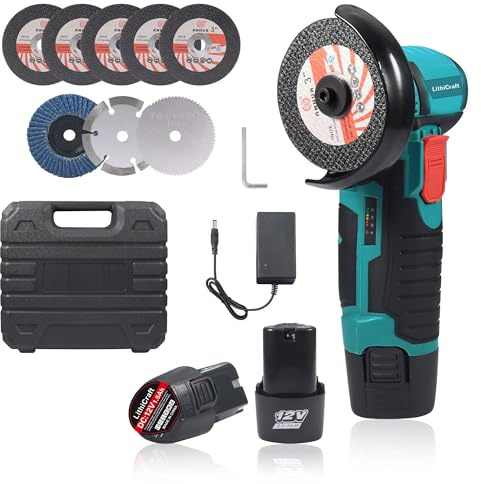 Mini Cordless Angle Grinder 12V, 76mm (3 Inch) Brushless Small Power Saws with 2X 1.5Ah Batteries & 8 Cutting Discs, 19500 RPM Portable Handheld Cutter for Metal Polishing, Wood, Tiles & DIY Projects
