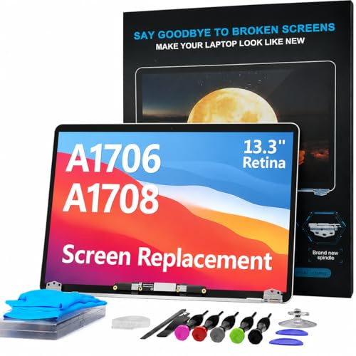 Schermo di ricambio A1706/A1708 da 13,3 per MacBook Pro 2016/2017 Retina modello: A1706, A1708 (fine 2016, metà 2017) EMC 3071, EMC 3163, EMC 3164, EMC 2978 LCD LED completo Screen assembly (argento)