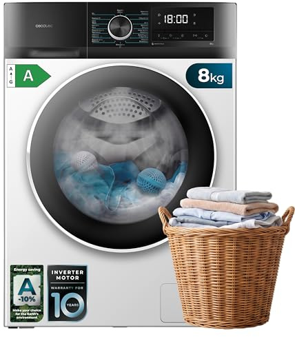 Cecotec Lave linge Frontal Bolero DressCode 7150 Inverter A, Machine à laver 7 kg, 1400 tr,min, 12 programmes, classe A, Inverter Plus, Steam Max, Drum Clean, départ différé, sécurité enfant