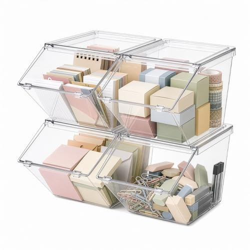 evergoods 4PC Coffee Pod Holder Stackable Clear Tea Bag Organizer | Clear stackable storage containers with front access lid, ideal for coffee capsules, tea bags, creamers and countertops