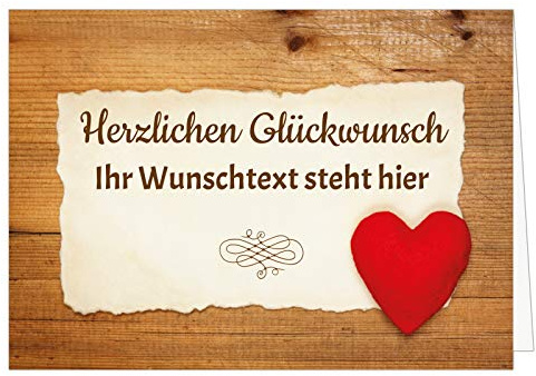 PERSONALISIERTE XXL Grußkarte mit Umschlag - Herzlichen Glückwunsch Rustikal mit Herz - Übergroße Klappkarte mit Ihrem Text, anpassbar
