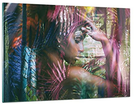 Wandbilder Dekoration Wohnzimmer frau modern Bilder auf Glas 120x80cm Glasbild Schlafzimmer Küche Deko Wand Kunstdruck Art Groß XXL Wanddeko Bild im Glas Modern Wall Decor Glasdruck GAA120x80-3501