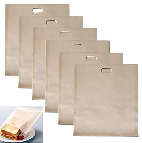 6 paquetes de bolsas de pan tostado para reutilizar, ideal para sándwiches de queso a la parrilla - 100% BPA sin gluten - Bolsas de tostadas de teflón premium certificadas por la FDA y LFGB