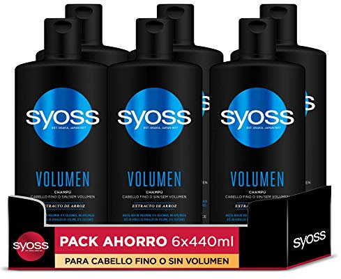 Syoss - Champú para pelo fino o sin volumen - Volumen - 6uds de 440Ml (2.640ml) – Hasta 48h de volumen sin apelmazar - Cabello como recién salido de la peluquería