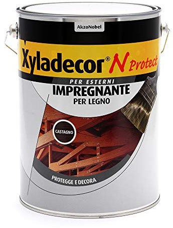 Xyladecor N PROTECT Fondo Impregnante per Legno Esterno a base solvente, Protettivo e Decorativo, Pronto Uso, colore CASTAGNO 5L, 5 L