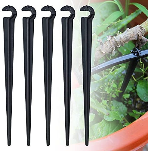 GIRAFEDA 100 Pezzi Supporti per Tubi di Irrigazione 5mm Picchetti per Irrigazione In PE Picchetti per Tubi Irrigazione Nero per Giardini Fioriti, Orti, Giardini delle Erbe