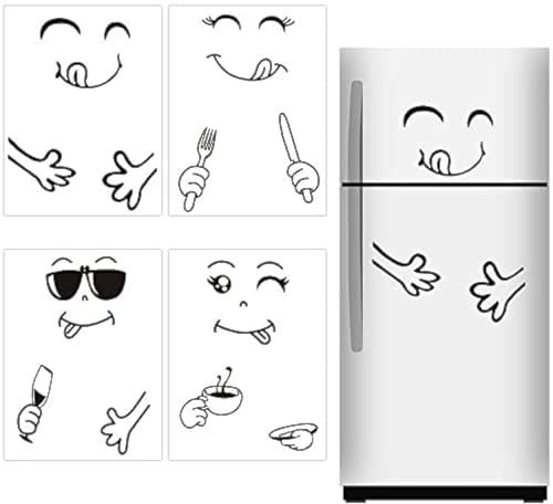 Graplan 4-Piece Cute Sticker Set - Waterproof Refrigerator Vinyl Stickers for Kitchen Fridge Wall & Door Decoration