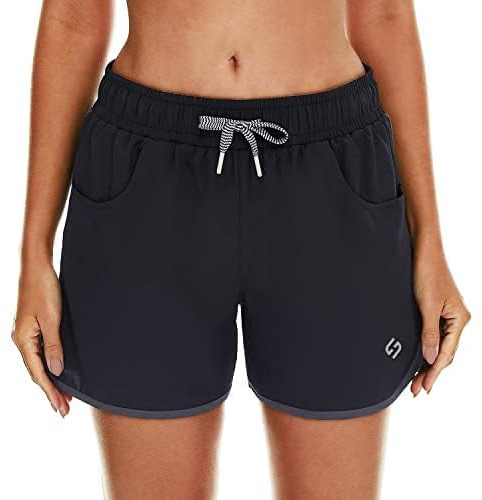 HODOSPORTS Women's 4 Swim Shorts Quick Dry Board Shorts Swimsuit Bottom with Pockets Black L