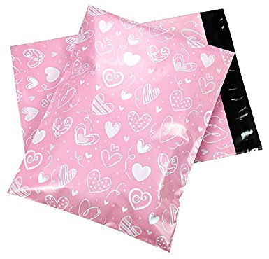 YGLONG Versandbeutel 50 stücke Rosa Black Love Heart Umhüllungen Versand Tasche mit Selbstversiegeln Gepolsterte Geschenkbeutel Tragbare Kurierverpackung Taschen Versandbeutel Plastik FüR Kleidung