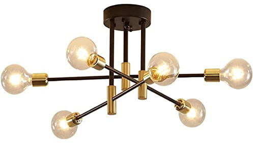 Industriale Camera Da Letto E27 Plafoniere Moderno Sospensione Soggiorno Lampadario Nero Metallo Sputnik Lampada Da Soffitto Angolo Regolabile Di 180 ° 6 Luci Semi-Incasso