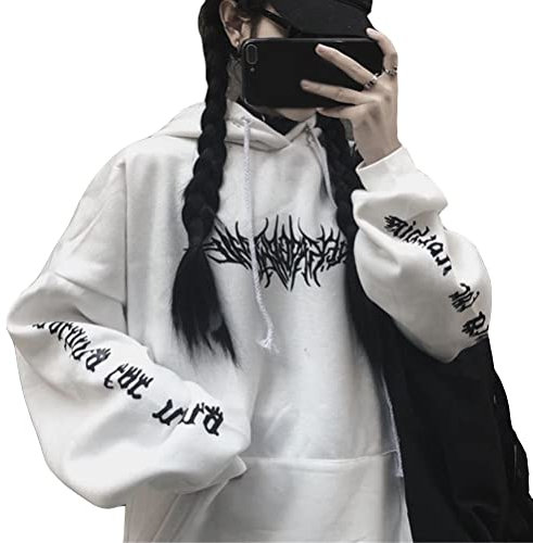 ORANDESIGNE Damen Pullover Sweatshirts Hoodie Sport Langarm Kapuzenpullover Mode Bequem Casual Pullover mit Kordel Und Taschen A Weiß XL