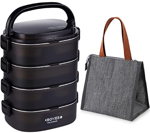 YHRJ Cajas bento Cakes Fiambrera Multicapa de Acero Inoxidable, Juegos de contenedores de Alimentos portátiles con Bolsa de Aislamiento, Cubiertos fáciles de Limpiar (Palillos + cucharas)