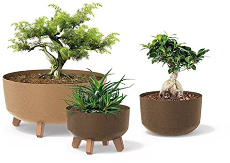 Prosperplast Macetero Color café, con Patas Desmontables, Redondo, colección Gracia de 38 x 38 x 19,5 cm, Capacidad de 14,3 L.