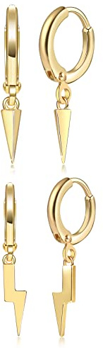 Hoop Earrings 925 Silver for Women,Devil's Eyes, Awl & Lightning Small Earrings with Pendant Cross & Evil-Eye Small Cartilage Hoop Earrings Set Piercing Jewellery Christmas for Men and Women, Copper
